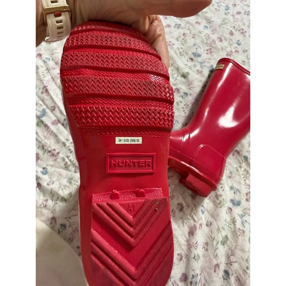 Hunter Rain Boots Girls Size 3G Deep Pink Original Kids Gloss Reflective Panels